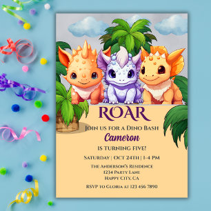 Kid's Birthday Dinosaur Party a Dino Bash Any Age Invitation