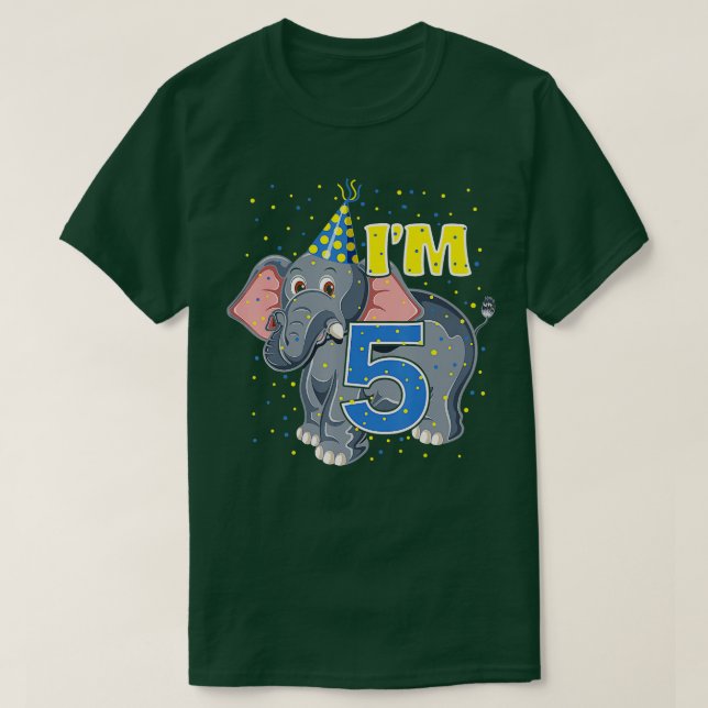Kids Birthday Elephant 5YearOld Zoo 5th Birthday P T-Shirt (Design Front)