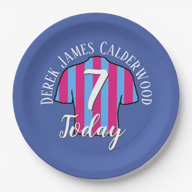 Kids Birthday Football Shirt Design to Personalise Paper Plate (Front)