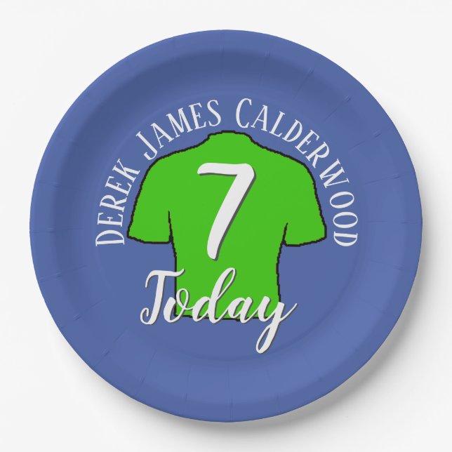 Kids Birthday Football Shirt to Personalise Paper Plate (Front)