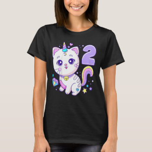 Kids Birthday girl 2 years old cat unicorn 2nd bir T-Shirt