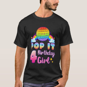 Kids Birthday Girl 4 Year Old Round Pop It Rainbow T-Shirt