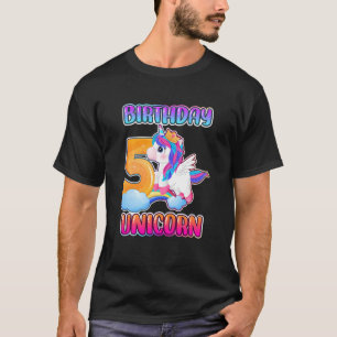 Kids Birthday Girl 5 Year Old Little Unicorn With  T-Shirt
