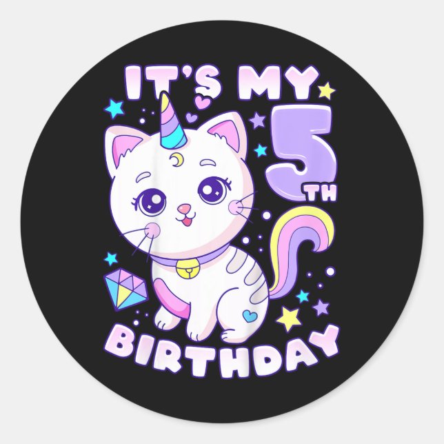 Kids Birthday Girl 5 Years Old  Classic Round Sticker (Front)