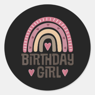 Kids Birthday Girl Quote Boho Rainbow Classic Round Sticker