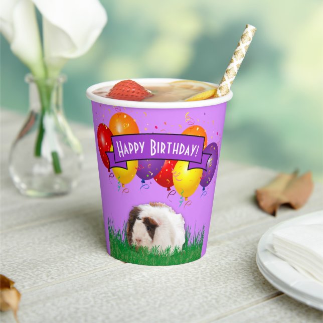 Kids Birthday Guinea Pig Balloons Purple Banner Paper Cups (Insitu)