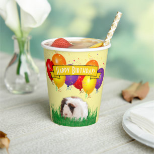 Kids Birthday Guinea Pig Balloons Yellow Banner Paper Cups