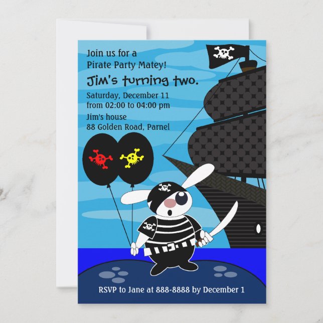Kids birthday invitation 033: Pirate (Front)