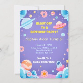 Kids Birthday Invitation Card Space Theme