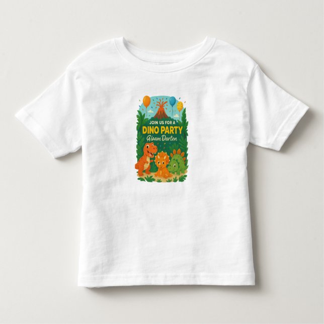 Kids Birthday Invitation – Cute Dinosaur Party Des Toddler T-Shirt (Front)