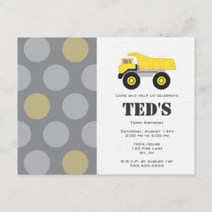 Kids Birthday Invitation - Dump Truck