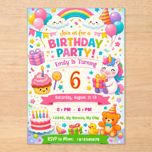 Kids Birthday Invitation Unicorn, Balloons