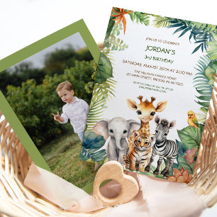 Kids Birthday Jungle Safari Animals for Boy Photo  Invitation