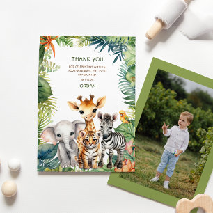 Kids Birthday Jungle Safari Animals for Boy Photo Thank You Card