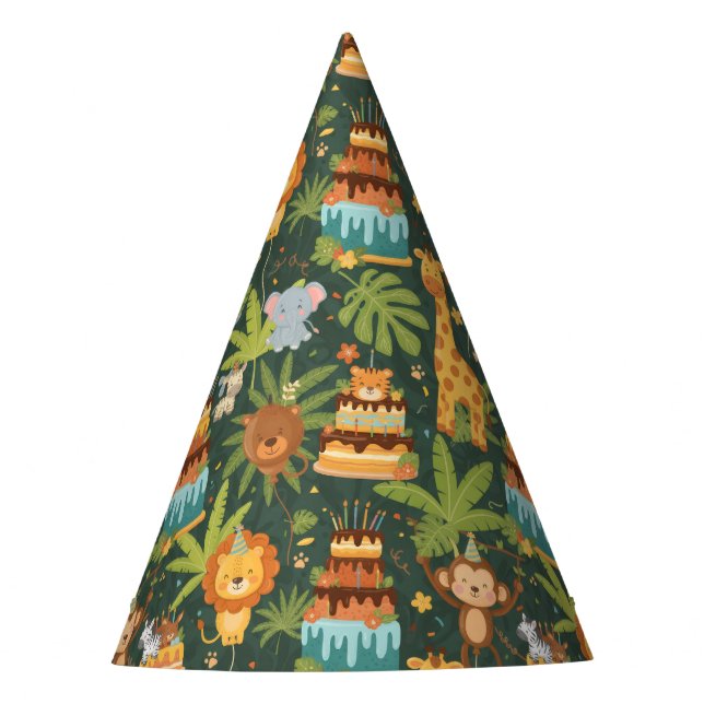 Kids Birthday Jungle Themed Party Hats (Front)