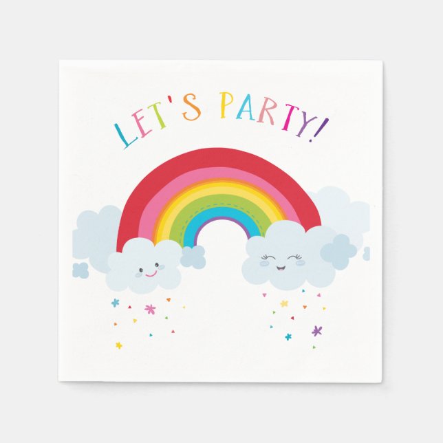 KIDS BIRTHDAY LET'S PARTY bright colours rainbow Napkin (Front)