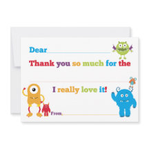 Kids Birthday Monster Fill in Thank You Cards
