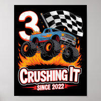 Kids Birthday Monster Truck 3 Year Old Boys 3rd Pa