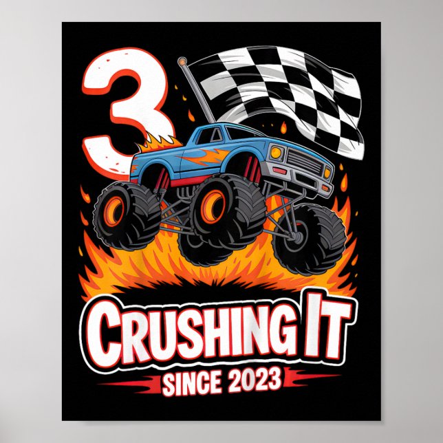 Kids Birthday Monster Truck 3 Year Old Boys 3rd Pa Poster (Front)