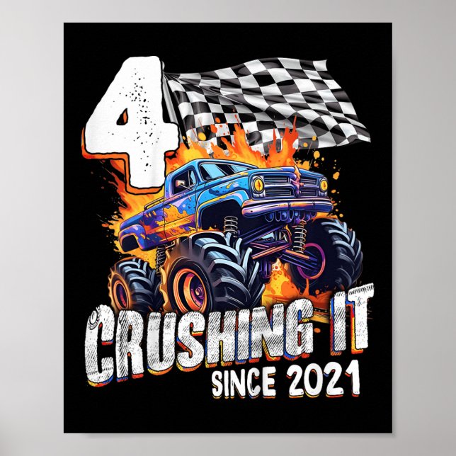Kids Birthday Monster Truck 4 Year Old Boys 4th Pa Poster (Front)