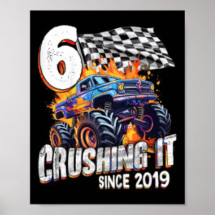 Kids Birthday Monster Truck 6 Year Old Boys 6th Pa Poster