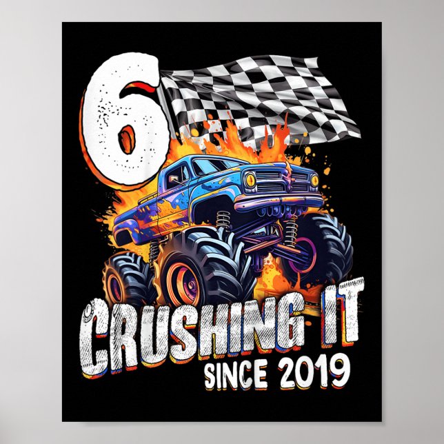 Kids Birthday Monster Truck 6 Year Old Boys 6th Pa Poster (Front)