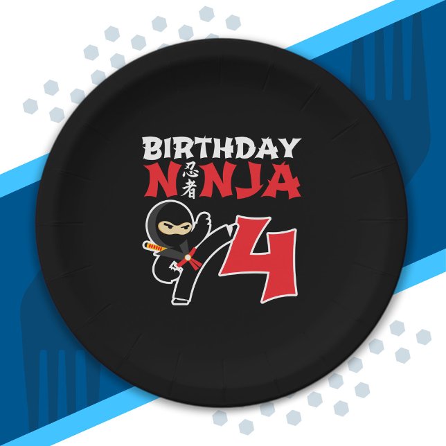 Kids Birthday Ninja - 4 Year Old Party Theme Paper Plate (Creator Uploaded)