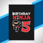 Kids Birthday Ninja - 5 Year Old Party Theme Card<br><div class="desc">This Birthday Ninja 5 design makes a perfect gift for a 5 year old ninja birthday party. It features the Japanese symbol for Ninjutsu with a cartoon ninja doing a karate kick that the birthday boy or girl will love. This ninja birthday design for boys and girls is a perfect...</div>