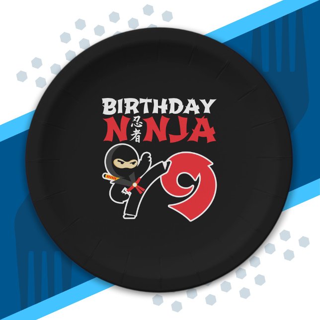 Kids Birthday Ninja - 9 Year Old Party Theme Paper Plate (Creator Uploaded)