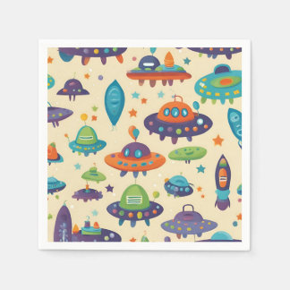 Kids birthday party alien spaceship napkins
