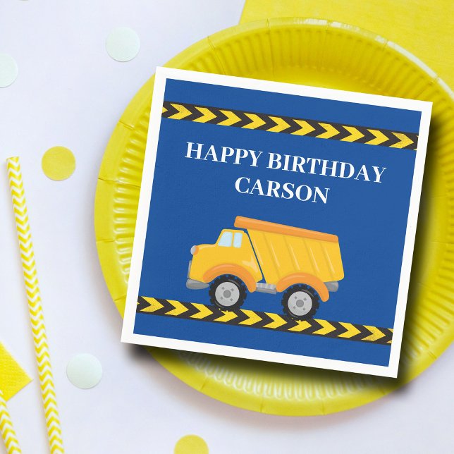Kids Birthday Party Blue Construction Truck Custom Napkin (Creator Uploaded)