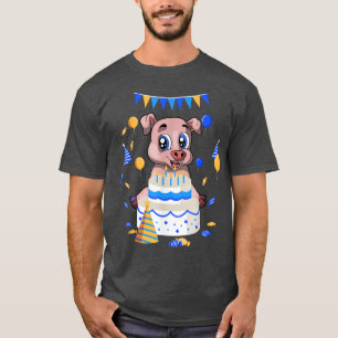 Kids Birthday Party Cake Cute Piglet Farm Animal F T-Shirt
