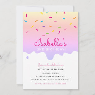 KIDS BIRTHDAY PARTY cake drips sprinkles rainbow Invitation