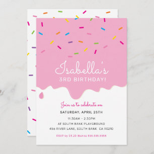 KIDS BIRTHDAY PARTY cake frosting drips sprinkles Invitation