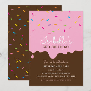 KIDS BIRTHDAY PARTY cake frosting drips sprinkles Invitation