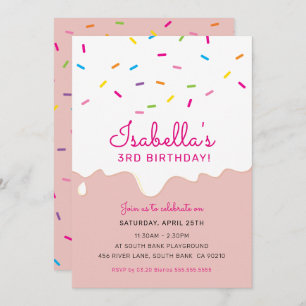 KIDS BIRTHDAY PARTY cake frosting drips sprinkles Invitation