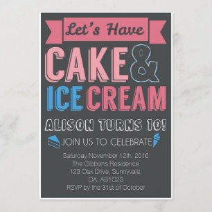 Kids Birthday Party Cake Ice cream Invitation