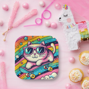 Kids Birthday Party Cat Cartoon Paper Plate