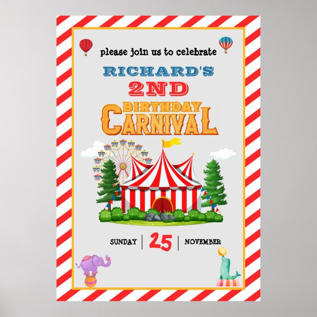 Kid's Birthday Party Circus carnival Theme Poster (Front)