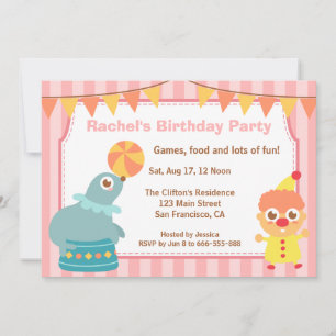 Kids Birthday Party - Circus Clown and Sea lion Invitation