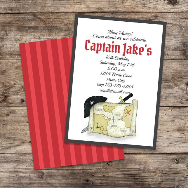 Kids Birthday Party Cool Pirate Custom Invitation (Captain Jake's birthday party invitation template.)