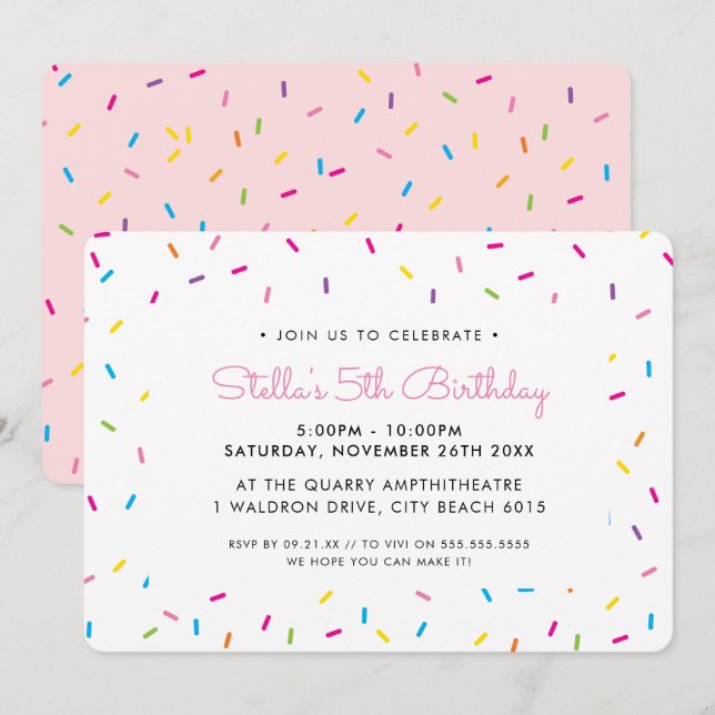 KIDS BIRTHDAY PARTY cute colourful bright sprinkle Invitation (Front/Back)