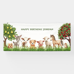 Kids Birthday Party Farm Animals for Boy Banner