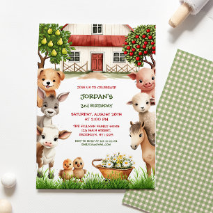 Kids Birthday Party Farm Animals for Boy  Invitation