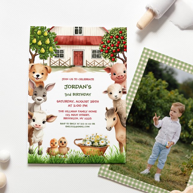 Kids Birthday Party Farm Animals for Boy Photo Invitation (Creator Uploaded)