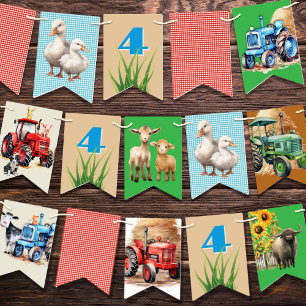 Kids Birthday Party Farm Tractors Animals Bunting