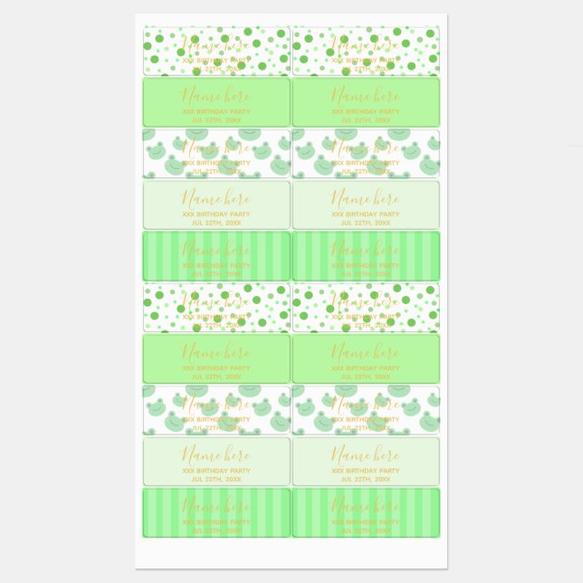 Kids Birthday Party Favours Frog Theme (Sheet)