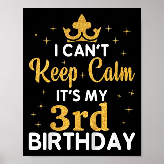 Kids Birthday Party I Can't Keep Calm It's My 3rd  Poster (Front)