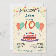 Kids birthday party invitation: balloons, confetti