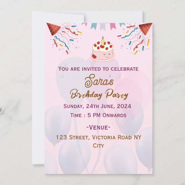 Kid's Birthday Party Invitations  (Front)